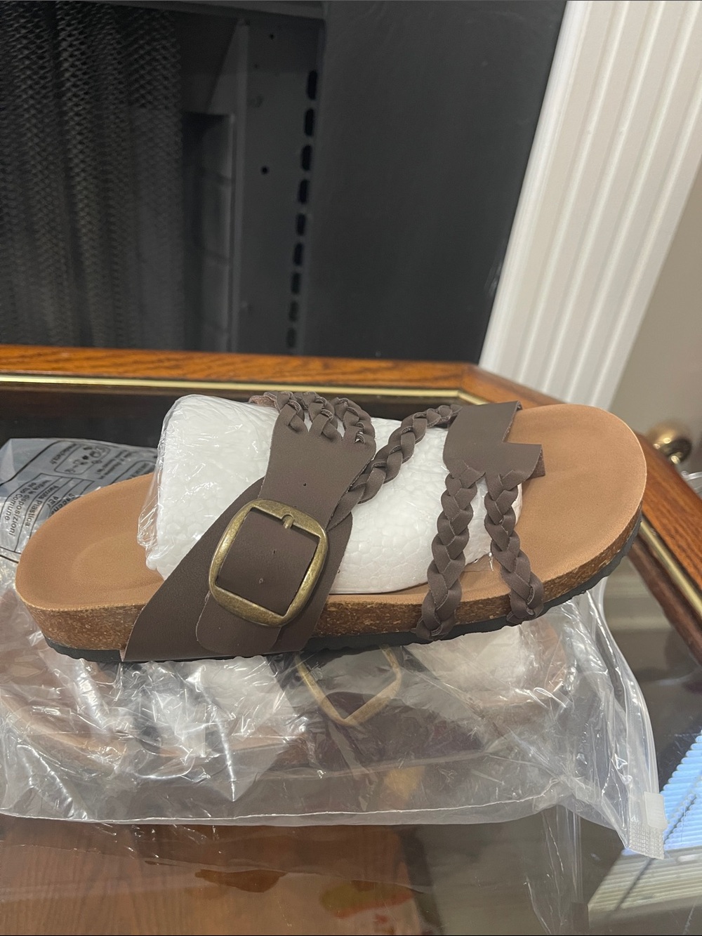 Braided Strap Brown Women's Slide Sandals